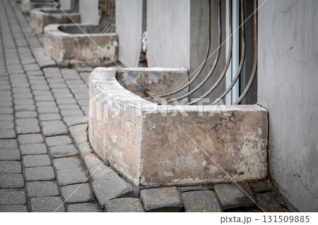 Basement Windows with Metal Grills on Urban Building Wall Basement Windows with Metal Grills on Urban Building Wall 131509885
