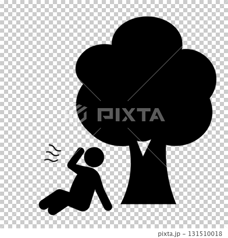 Silhouette icon of a person resting under a tree 131510018