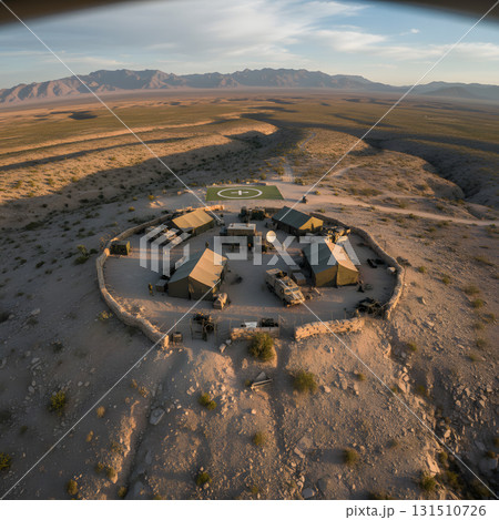 Aerial View of a Military Forward Operating Base in a Desert Aerial View of a Military Forward Operating Base in a Desert 131510726