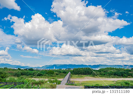 木津川の名所上津屋橋（流れ橋）　京都府八幡市 131511180