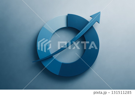 Blue circular chart with upward arrow symbolizes growth and progress in business analytics 131511285