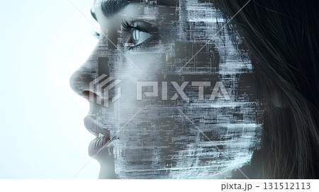 Profile of a Woman's Face with Digital Overlay Effect 131512113