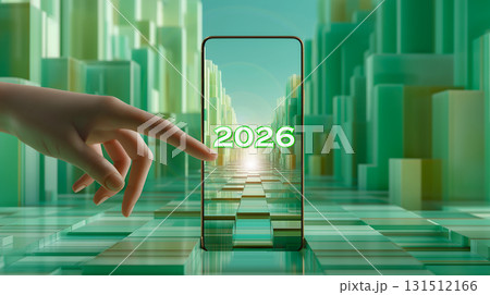 未来都市にタッチするスマートフォンと2026 未来都市にタッチするスマートフォンと2026 131512166