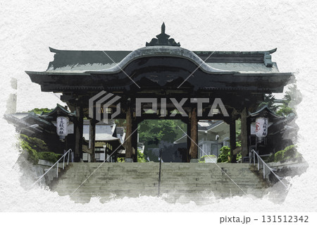 水彩画風　金光町大谷地区　金光教本部正門　岡山県浅口市 131512342