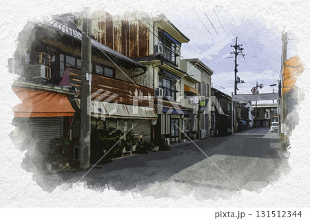 水彩画風 金光町大谷地区 商店街 岡山県浅口市 水彩画風 金光町大谷地区 商店街 岡山県浅口市 131512344