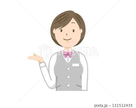 銀行の受付で案内をする制服着用の女性 131512435