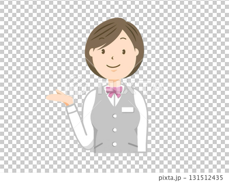 銀行の受付で案内をする制服着用の女性 131512435