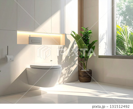 モダンで清潔感あふれる白いトイレの高画質画像 モダンで清潔感あふれる白いトイレの高画質画像 131512492