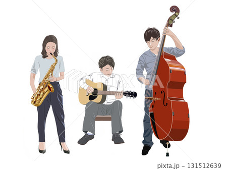 トリオで演奏する若い男女イラスト トリオで演奏する若い男女イラスト 131512639