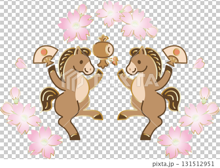 New Year 2026 2026 Year of the Horse Cute Twin Horses and Cherry Blossoms New Year's Card Material 131512951