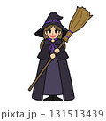 ハロウィン用/紫色のクラシックな魔女衣装を着た魔法使いの女の子【主線あり】 ハロウィン用/紫色のクラシックな魔女衣装を着た魔法使いの女の子【主線あり】 131513439