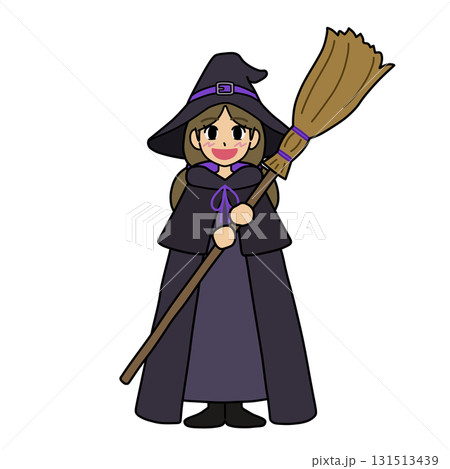 ハロウィン用／紫色のクラシックな魔女衣装を着た魔法使いの女の子【主線あり】 131513439