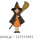 ハロウィン用/オレンジ色の華やかな魔女衣装を着た魔法使いの女の子(魔女の仮装)【主線あり】 ハロウィン用/オレンジ色の華やかな魔女衣装を着た魔法使いの女の子(魔女の仮装)【主線あり】 131513441