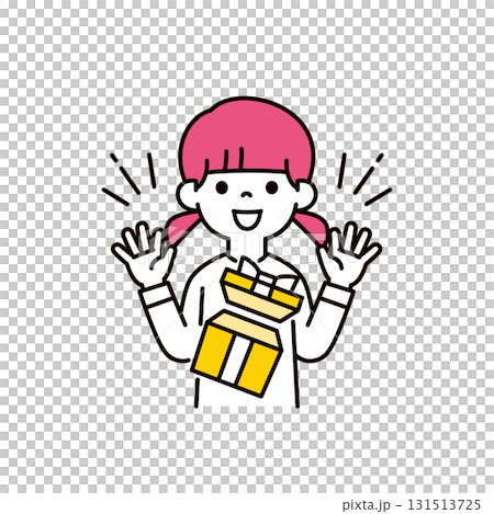 プレゼントに大喜びする、保育園児・小学生の女の子のシンプルな上半身ベクターイラスト素材 131513725
