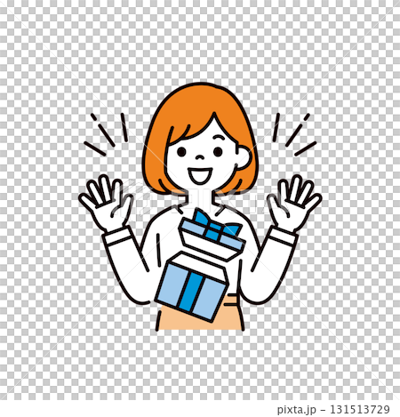 ギフトが当たって大喜びする、若い女性のシンプルなベクターイラスト素材 131513729