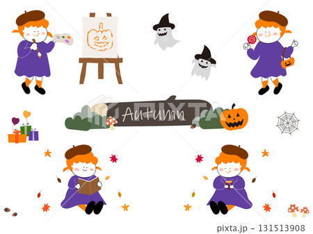 秋を楽しむ女の子のイラスト素材 131513908