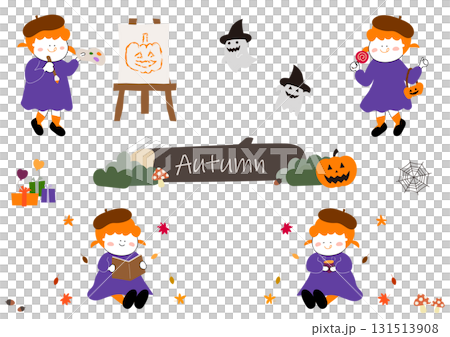 秋を楽しむ女の子のイラスト素材 131513908