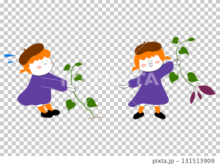 挖地瓜的女孩的插畫素材 131513909