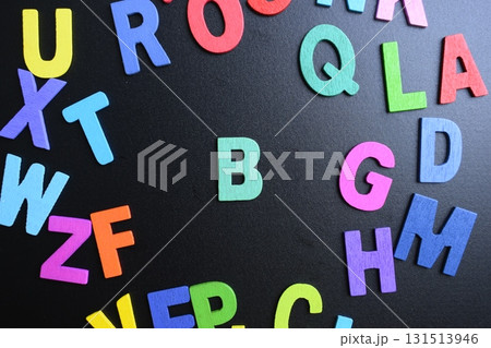 colorful letter alphabet on black background, object for education colorful letter alphabet on black background, object for education 131513946