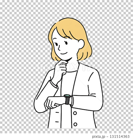 Illustration of a woman checking her watch 131514363