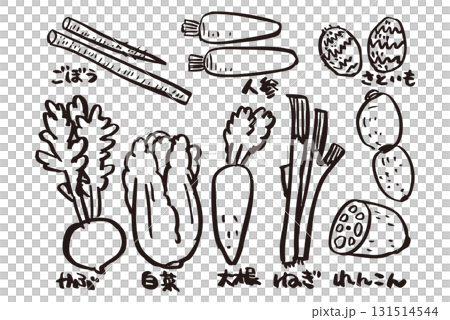 「蕪菁」、「高麗菜」、「白蘿蔔」、「蔥」、「蓮藕」、「芋頭」、「紅蘿蔔」、「牛蒡」的插圖 131514544