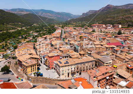 Aerial cityscape of city Puebla de Segur. Spain 131514935