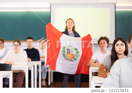 Young girl student diligently studies at school 131515615