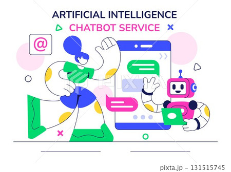 Artificial Intelligence Chatbot Service Illustration Featuring an AI and Intelligent Assistant Robot for Communication Technology and Support Concept 131515745