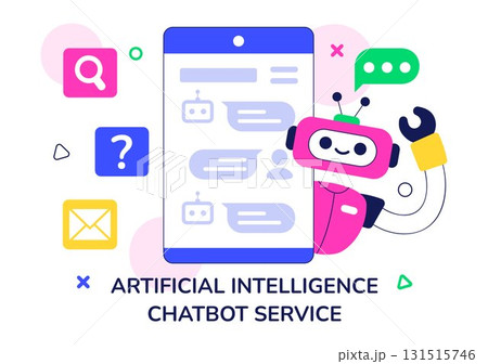 Artificial Intelligence Chatbot Service Illustration Featuring an AI and Intelligent Assistant Robot for Communication Technology and Support Concept 131515746