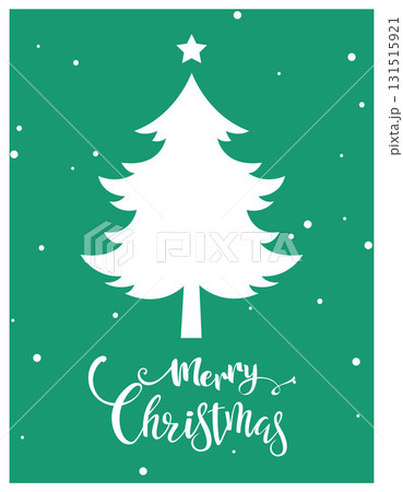 Christmas tree with snowflakes on green background, Merry Christmas text Happy, X'mas new year greeting gift template. Vector design illustration. 131515921