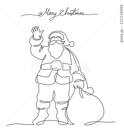 Continuous line drawing minimal santa claus standing waving hello with gift bag, Concept of Christmas. Holiday, New year. Vector design illustration on white background. Continuous line drawing minimal santa claus standing waving hello with gift bag, Concept of Christmas. Holiday, New year. Vector design illustration on white background. 131516094