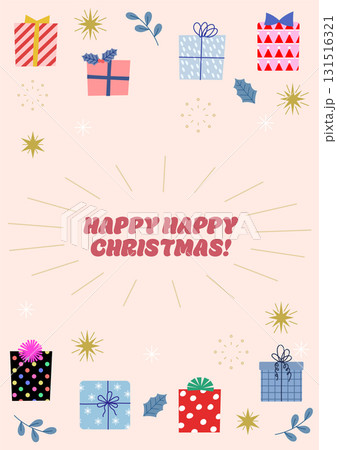 手描きのかわいいクリスマスプレゼントのイラスト背景素材　1:1.414 131516321