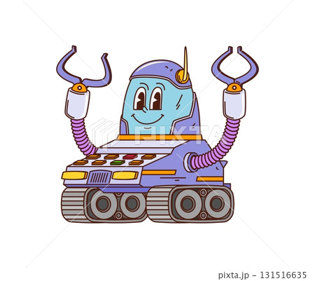 Cartoon groovy robot character with tracked base 131516635