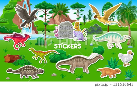 Stickers pack of cartoon prehistoric dinosaurs 131516643