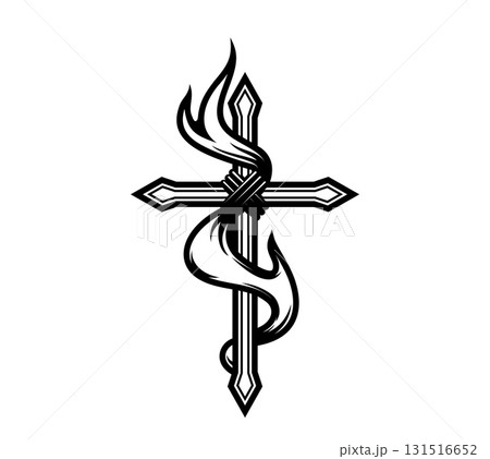 Christianity cross tattoo symbol with fire flame Christianity cross tattoo symbol with fire flame 131516652