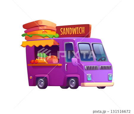 Cartoon street food festival truck with sandwiches Cartoon street food festival truck with sandwiches 131516672