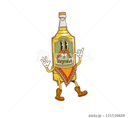 Cartoon groovy Mexican tequila bottle character Cartoon groovy Mexican tequila bottle character 131516689