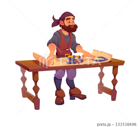 Pirate ship crew cartoon navigator character Pirate ship crew cartoon navigator character 131516696