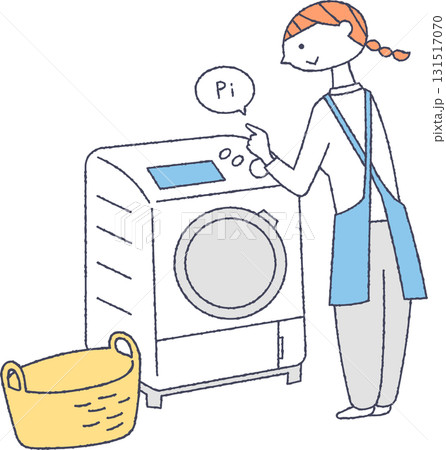洗濯機のスイッチを入れる女性 洗濯機のスイッチを入れる女性 131517070