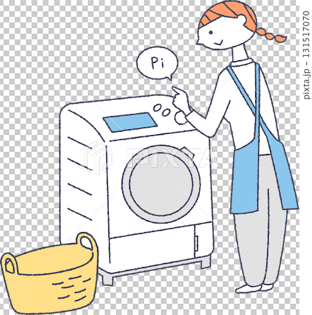 洗濯機のスイッチを入れる女性 洗濯機のスイッチを入れる女性 131517070