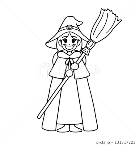 ハロウィン用/クラシックな魔女衣装を着た魔法使いの女の子【線画のみ】 ハロウィン用/クラシックな魔女衣装を着た魔法使いの女の子【線画のみ】 131517223