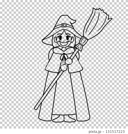 ハロウィン用/クラシックな魔女衣装を着た魔法使いの女の子【線画のみ】 ハロウィン用/クラシックな魔女衣装を着た魔法使いの女の子【線画のみ】 131517223