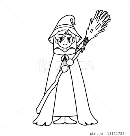 ハロウィン用/植物を彷彿とさせる風変わりな魔女衣装を着た魔法使いの女の子【線画のみ】 ハロウィン用/植物を彷彿とさせる風変わりな魔女衣装を着た魔法使いの女の子【線画のみ】 131517224