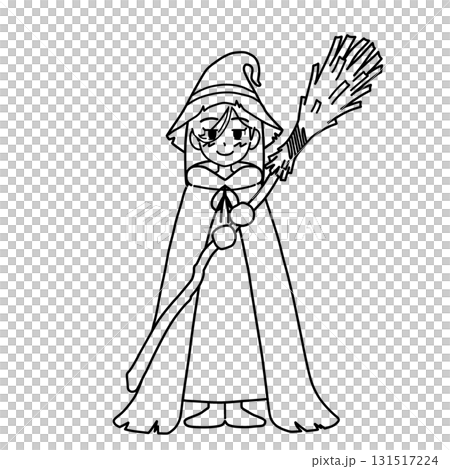 ハロウィン用/植物を彷彿とさせる風変わりな魔女衣装を着た魔法使いの女の子【線画のみ】 ハロウィン用/植物を彷彿とさせる風変わりな魔女衣装を着た魔法使いの女の子【線画のみ】 131517224