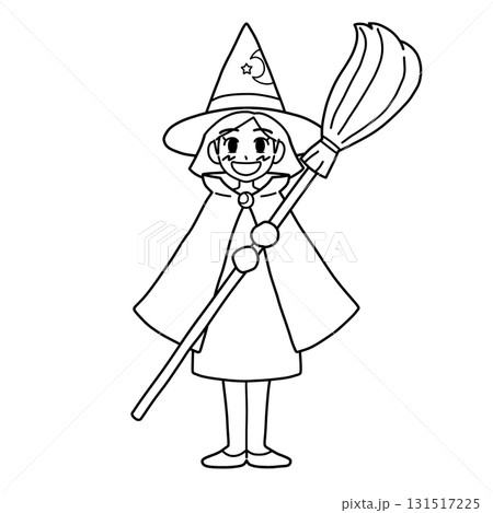 ハロウィン用/祝祭感あふれる華やかな魔女衣装を着た魔法使いの女の子(魔女の仮装)【線画のみ】 ハロウィン用/祝祭感あふれる華やかな魔女衣装を着た魔法使いの女の子(魔女の仮装)【線画のみ】 131517225