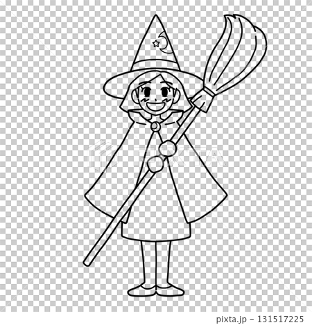 For Halloween / A wizard girl wearing a festive and gorgeous witch costume (witch costume) [line drawing only] 131517225