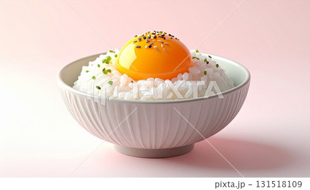 cute 3D Japanese rice bowl with raw egg 131518109