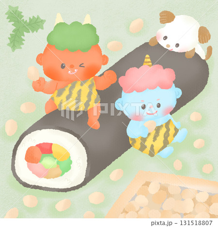 節分_恵方巻き 鬼 豆まき 131518807