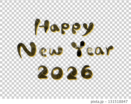 HAPPY NEW YEAR  2026：年賀状素材・筆文字・黒とゴールド 131518847