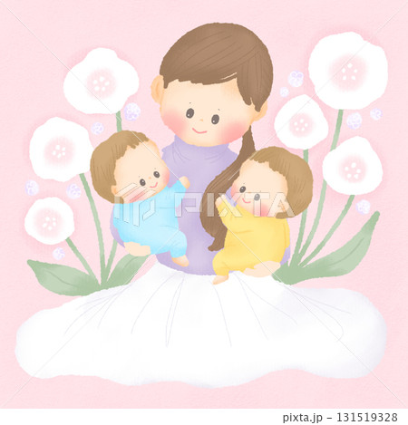 双子の赤ちゃんを抱っこするママ_親子 131519328